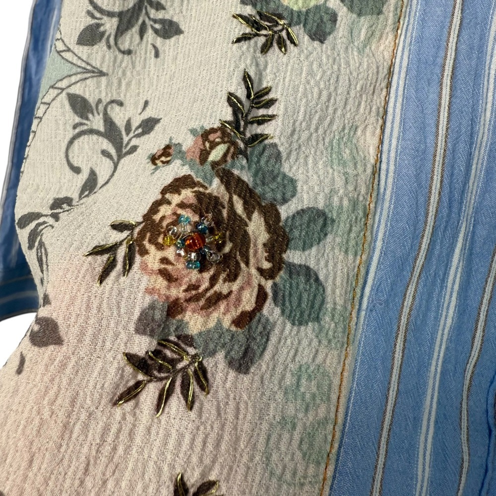 Aratta Silent Journey Mixed Print Boho Button Down Shirt Blue Floral Women's M - Picture 4 of 9